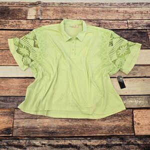 Lace Sleeve Green Women's Top